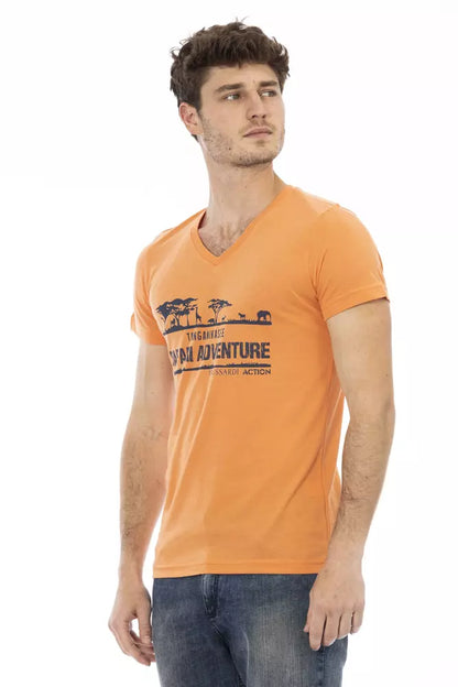 Trussardi Action Orange Cotton Men's V-Neck T-Shirt
