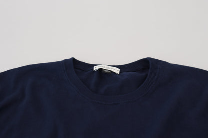 Paolo Pecora Milano Blue Cotton Crewneck Pullover Sweater