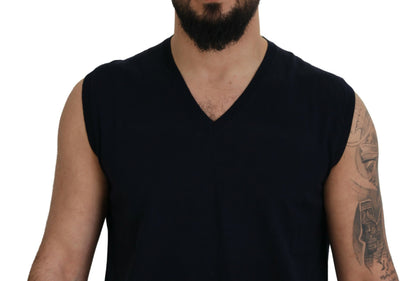 Paolo Pecora Milano Black Cotton V-neck Sleeveless Tank T-shirt