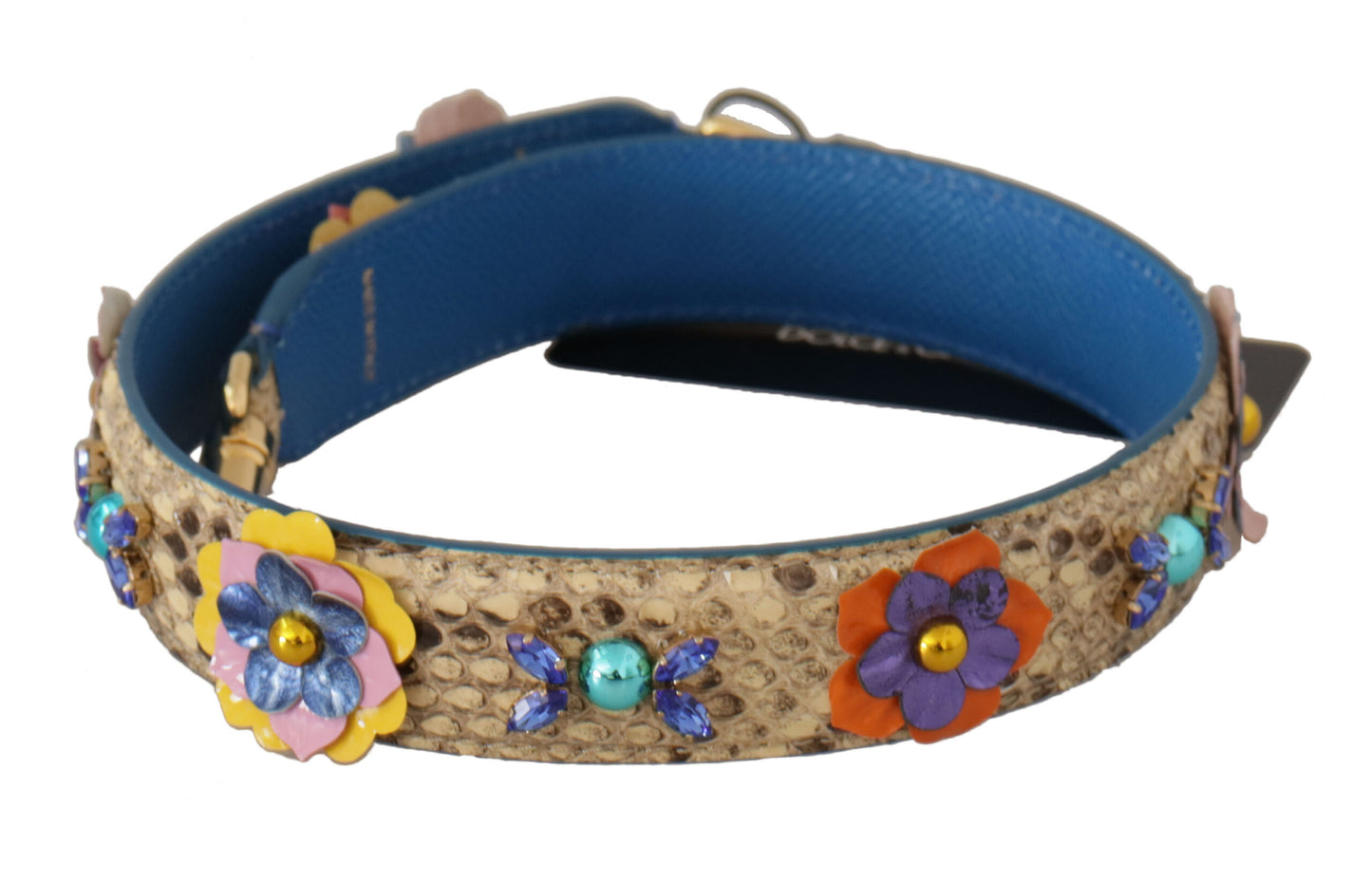 Dolce & Gabbana Beige Python Leather Floral Studded Shoulder Strap