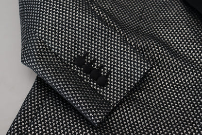 Dolce & Gabbana Black Silver Jacquard Slim Fit Jacket Blazer