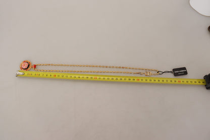 Dolce & Gabbana Gold Brass Chain SUPER PIG Pendant Logo Necklace