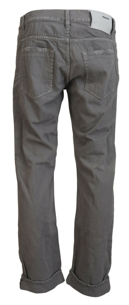 Acht Gray Cotton Straight Fit Folded Hem Casual Denim Jeans