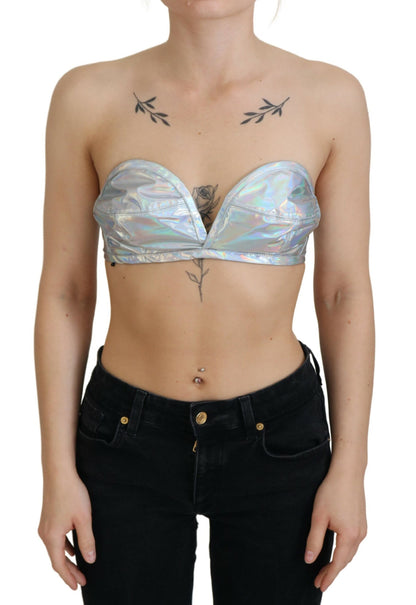 Dolce & Gabbana Silver Holographic Effect Bustier Brassiere Top