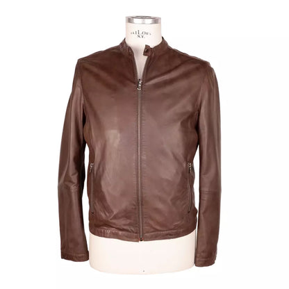 Emilio Romanelli Brown Leather Men Jacket