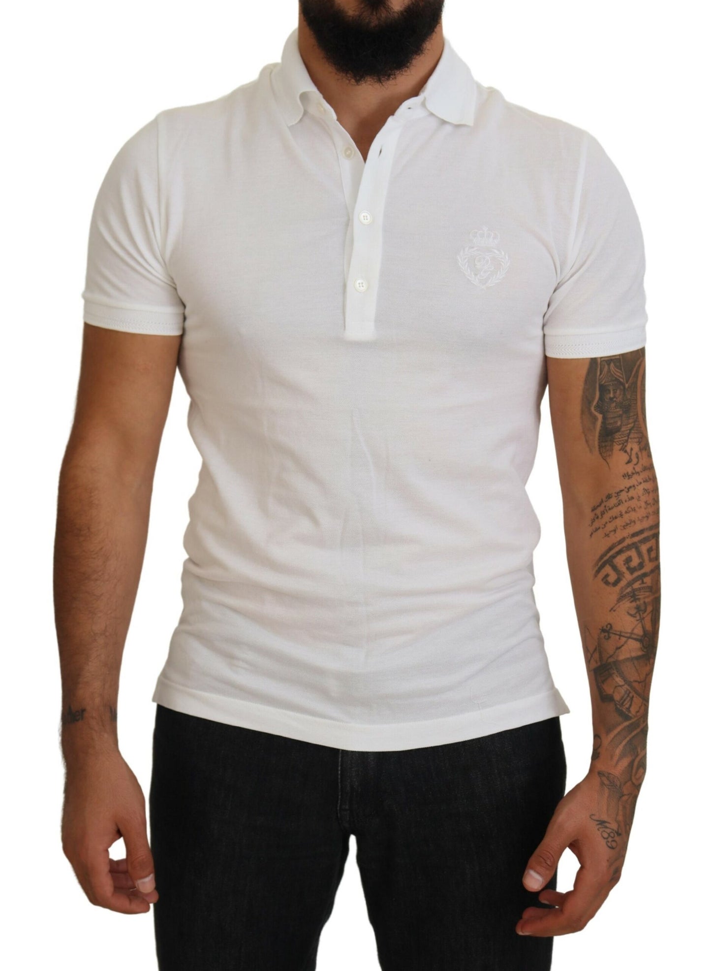 Dolce & Gabbana White Cotton Logo Short Sleeve Polo T-shirt