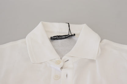 Dolce & Gabbana White Cotton Logo Short Sleeve Polo T-shirt