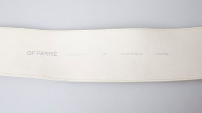 GF Ferre Off White Waxed Cotton Wide Fashion Waistband Belt