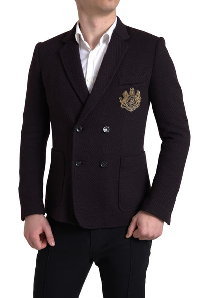 Dolce & Gabbana Purple Logo Embroidery Double Breasted Blazer