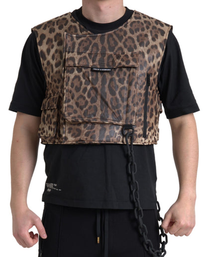 Dolce & Gabbana Brown Leopard Silk Sleeveless Sportswear