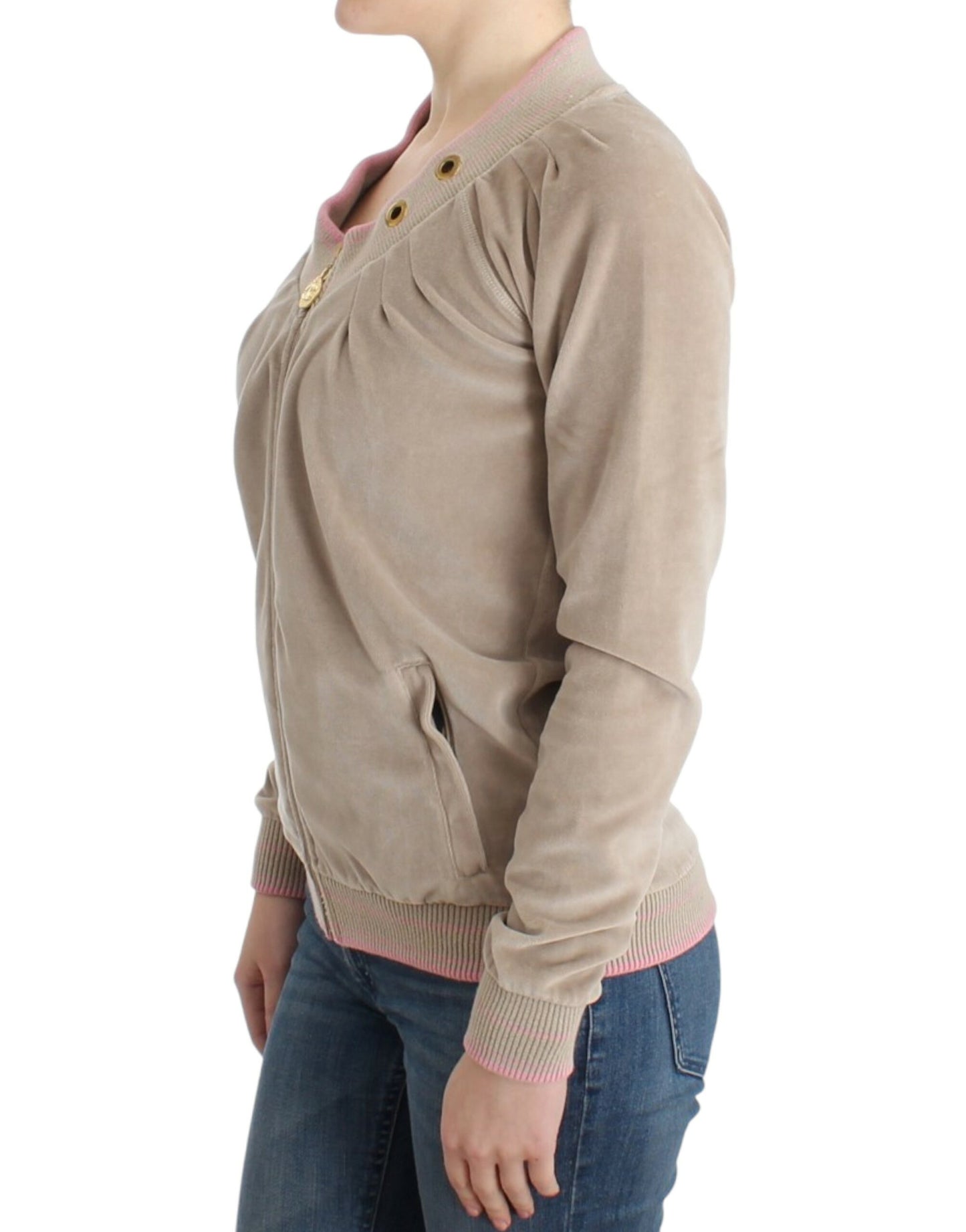 Cavalli Beige velvet zipup sweater
