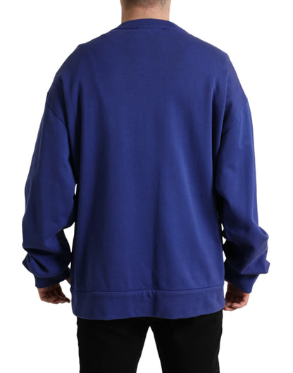 Dolce & Gabbana Royal Blue Cotton Crewneck Pullover Sweater