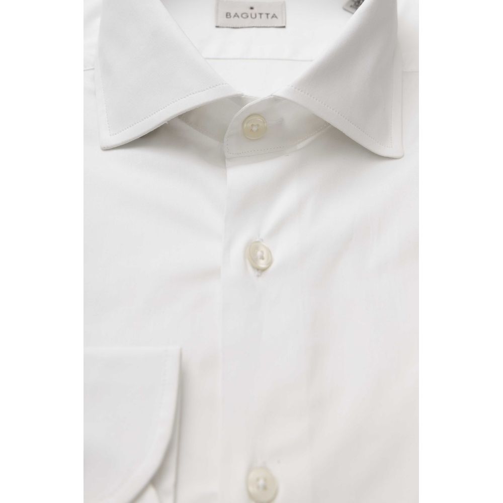 Bagutta White Cotton Men's Shirt Slim Fit With French Collar