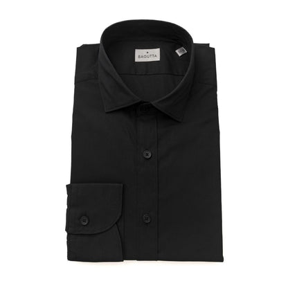 Bagutta Black Cotton Men Shirt with French Collar