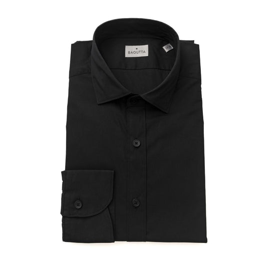 Bagutta Black Cotton Men Shirt with French Collar
