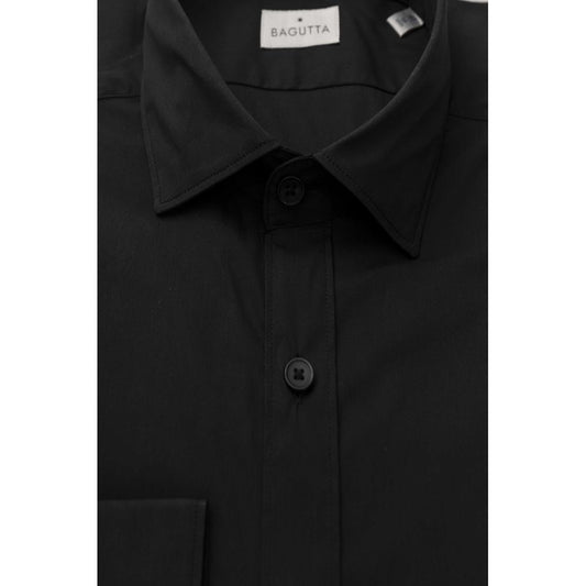 Bagutta Black Cotton Men Shirt with French Collar