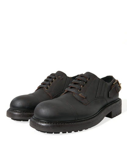 Dolce & Gabbana Brown Leather Lace Up Derby Men Dress Shoes