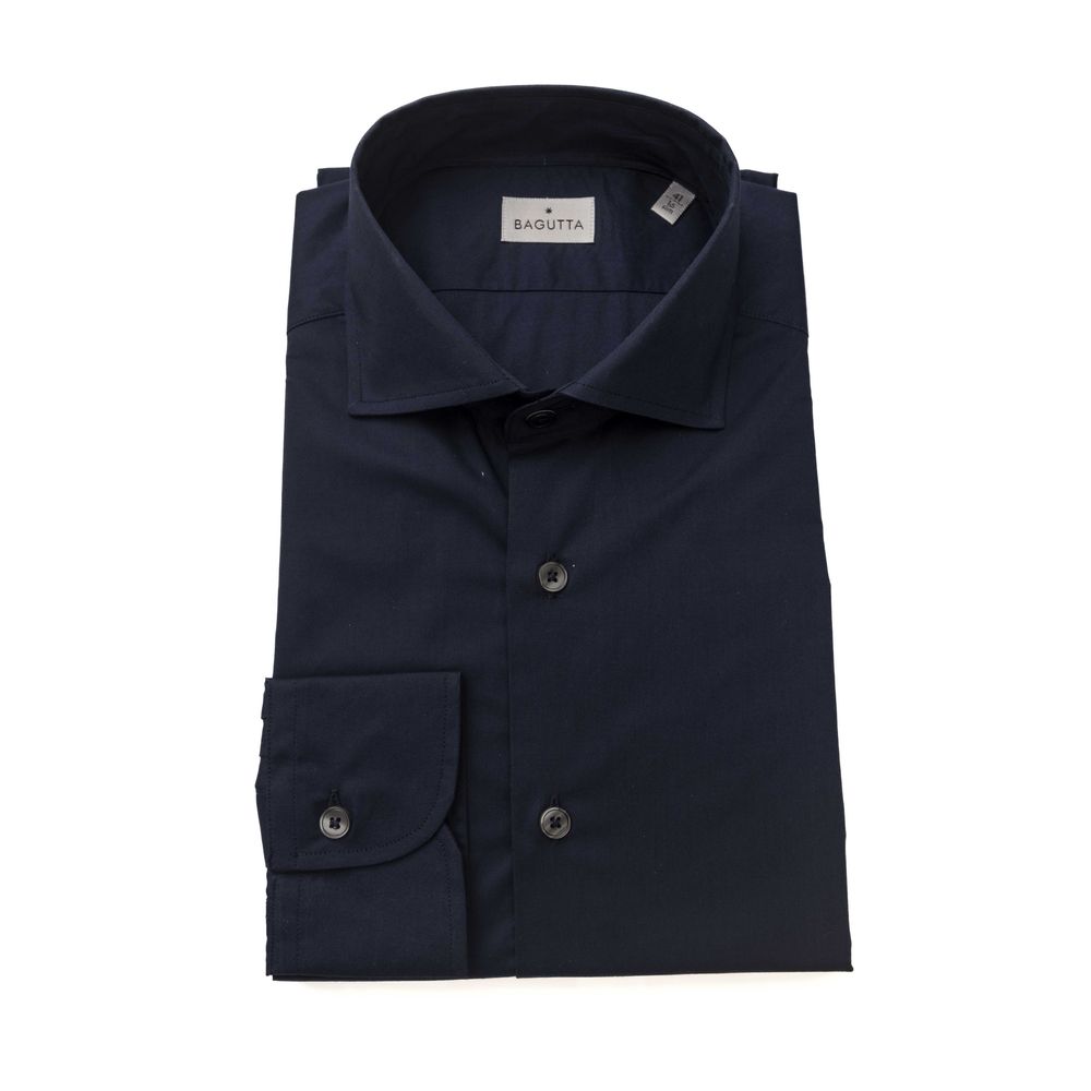 Bagutta Blue Cotton Men Shirt Slim Fit with French Collar