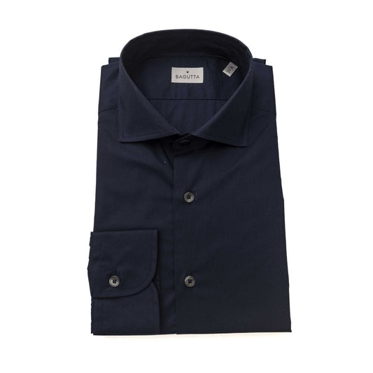 Bagutta Blue Cotton Men Shirt Slim Fit with French Collar