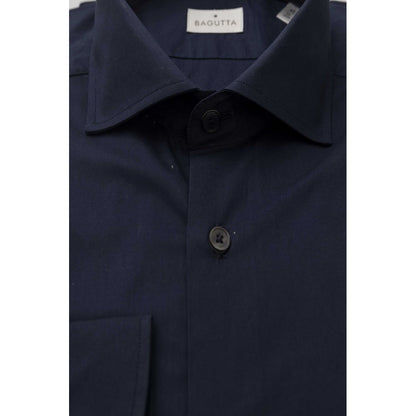 Bagutta Blue Cotton Men Shirt Slim Fit with French Collar