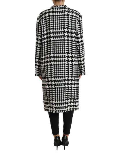 Dolce & Gabbana Black White Houndstooth Trench Coat Jacket