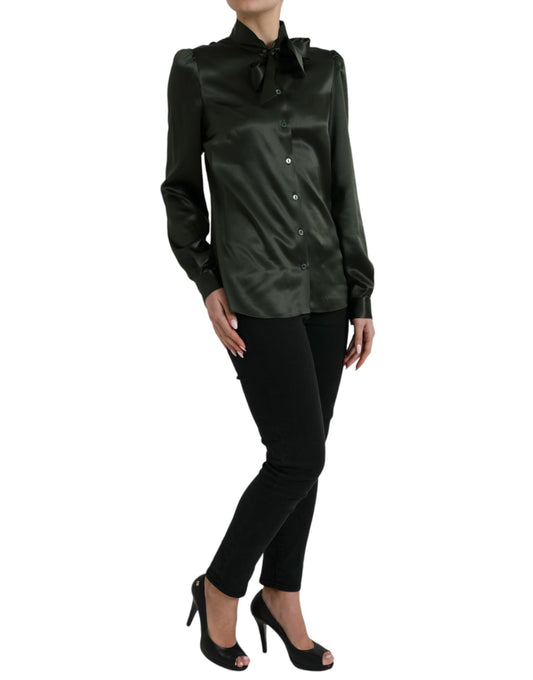 Dolce & Gabbana Gray Long Sleeves Ascot Collar Blouse Top