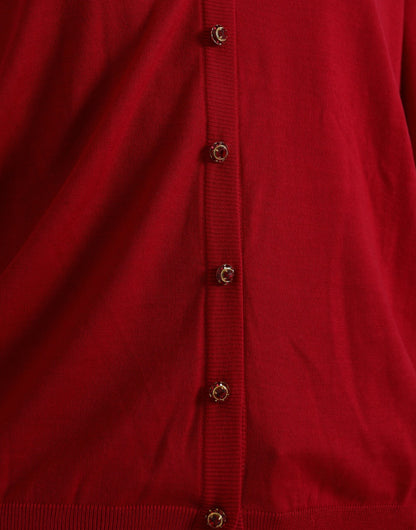 Dolce & Gabbana Red Wool V-neck Buttoned Cardigan Sweater