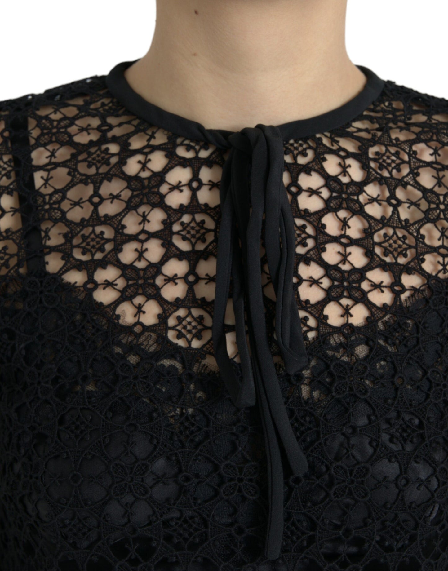 Dolce & Gabbana Black Floral Lace Short Sleeves Blouse Top
