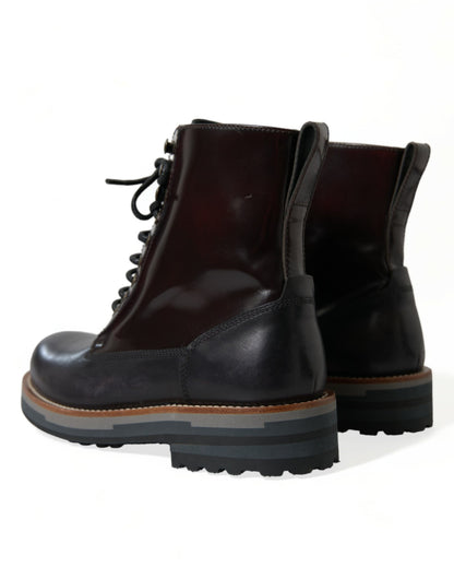 Dolce & Gabbana Black Leather Military Combat Boots Shoes