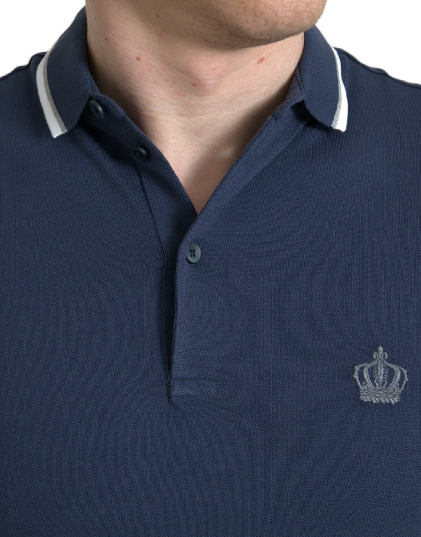 Dolce & Gabbana Blue Crown Patch Cotton Collared Men Polo T-shirt