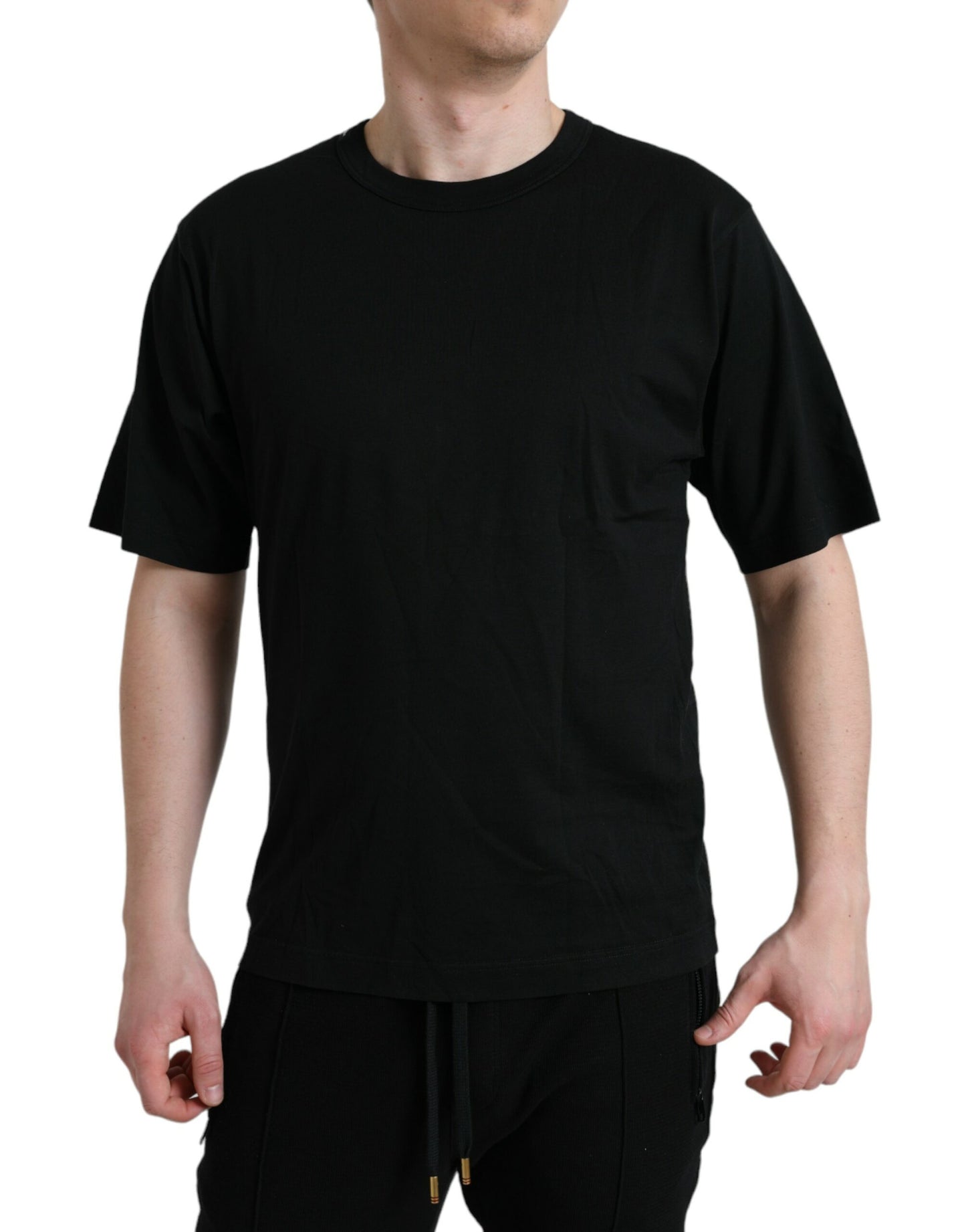 Dolce & Gabbana Black Logo Embossed Crew Neck Short Sleeves T-shirt