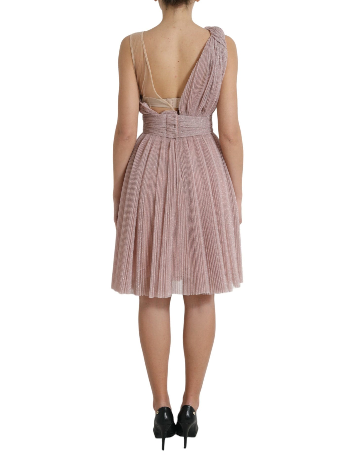 Dolce & Gabbana Light Lilac Pleated Lame Tulle One Shoulder Dress