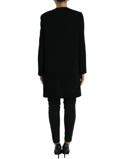 Dolce & Gabbana Black Floral Wool Button Embellished Jacket
