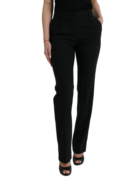 Dolce & Gabbana Black Wool Mid Waist Tapered Pants
