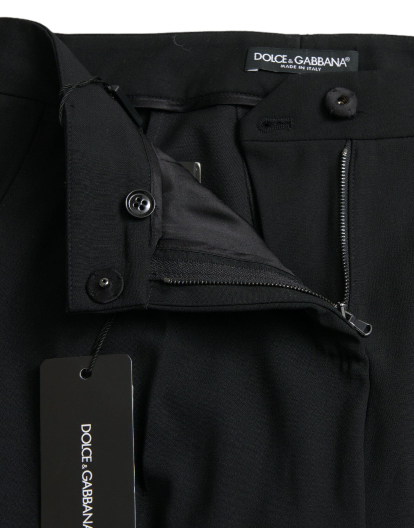 Dolce & Gabbana Black Wool Mid Waist Tapered Pants