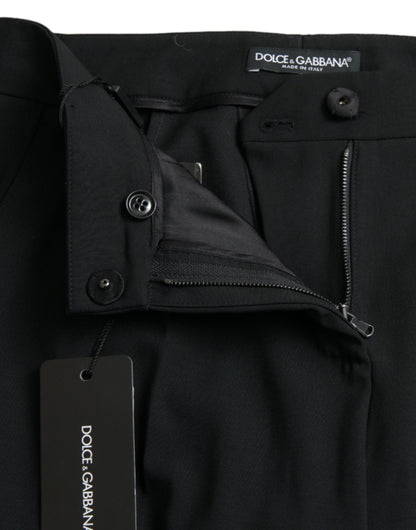Dolce & Gabbana Black Wool Mid Waist Tapered Pants