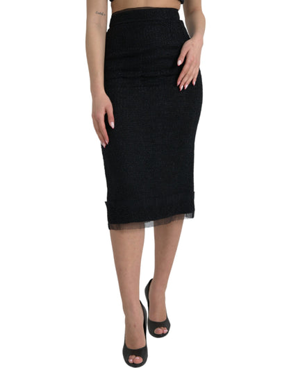 Dolce & Gabbana Black Wool High Waist Pencil Cut Midi Skirt