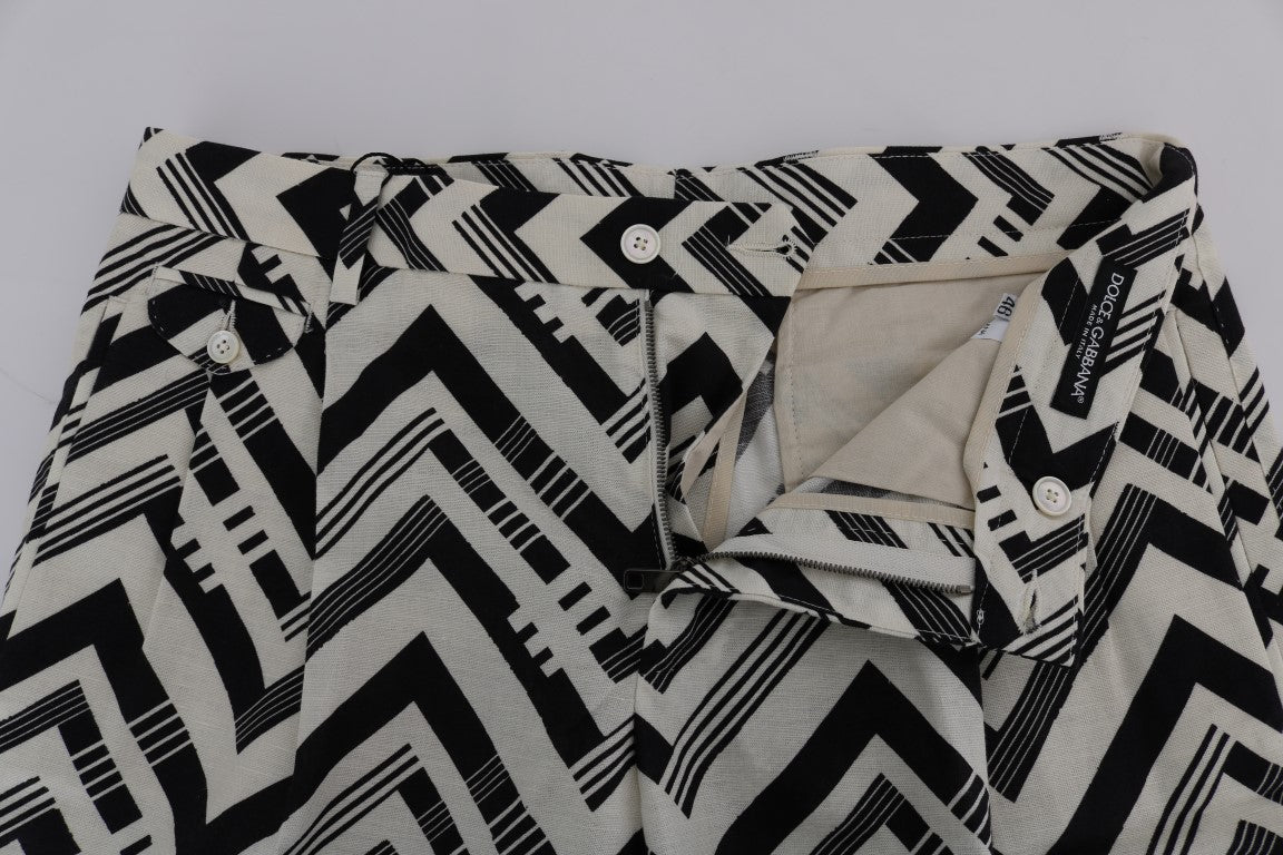 Dolce & Gabbana White Black Striped Cotton Linen Shorts