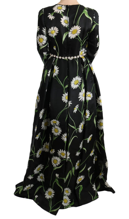Dolce & Gabbana Multicolor Silk Sunflower Print Long Maxi Dress