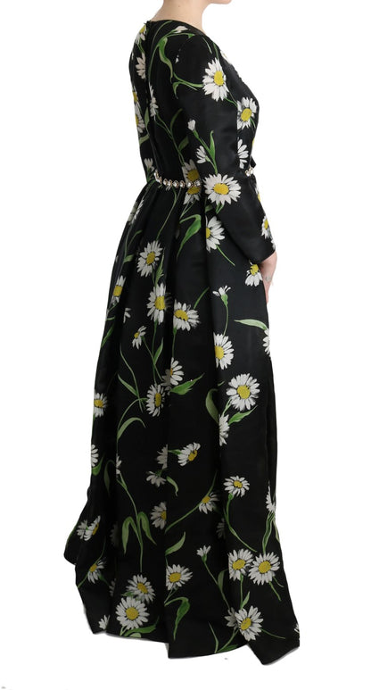 Dolce & Gabbana Multicolor Silk Sunflower Print Long Maxi Dress