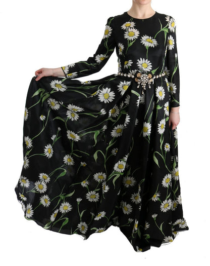 Dolce & Gabbana Multicolor Silk Sunflower Print Long Maxi Dress