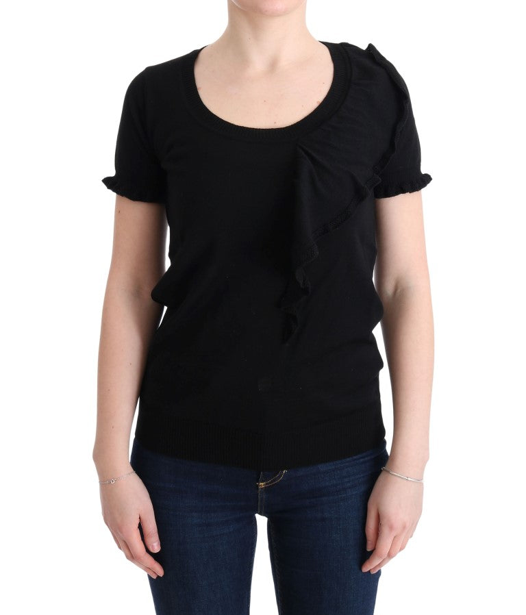 MARGHI LO' Black 100% Lana Wool Top Blouse T-shirt