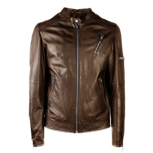 Emilio Romanelli Brown Leather Men Jacket