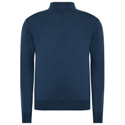 La Martina Blue Wool Men Sweater with Half Zip Closure
