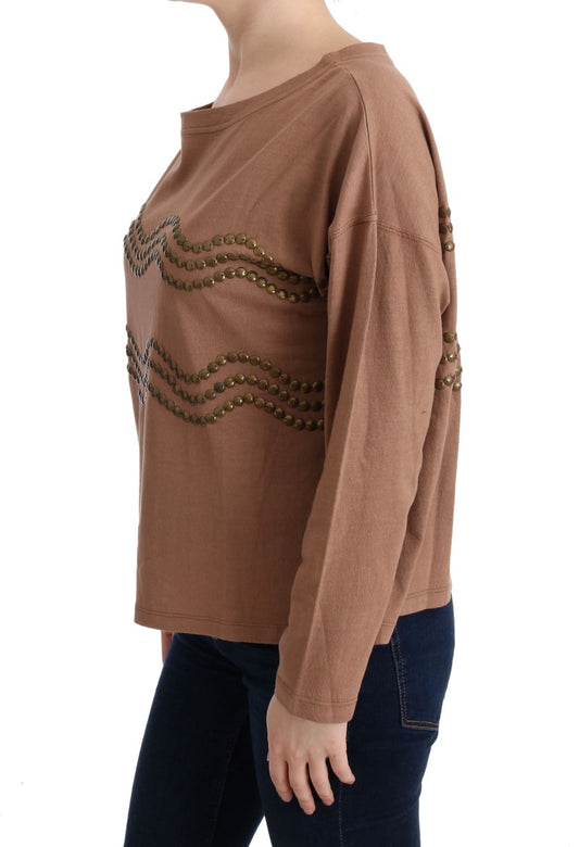 John Galliano Brown Cotton Studded Sweater