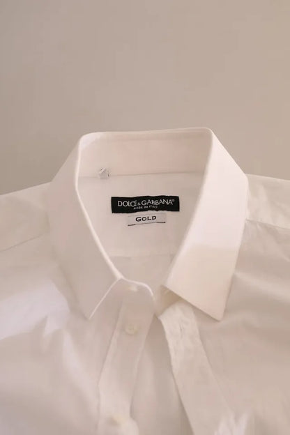 Dolce & Gabbana White GOLD Formal Cotton Tuxedo Dress Shirt
