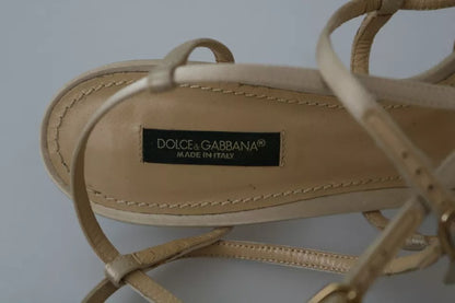 Dolce & Gabbana Gold Silk Ankle Strap Heels Sandals Shoes