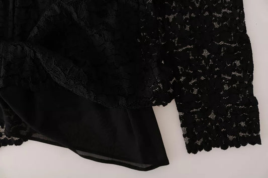 Dolce & Gabbana Black Lace Long Sleeve Blouse Nylon Top