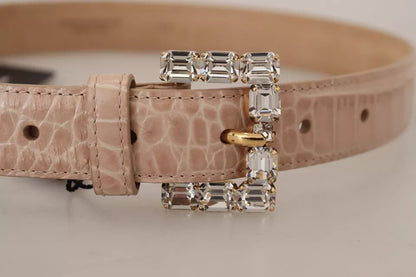 Dolce & Gabbana Beige Leather Crystal Buckle Women Belt