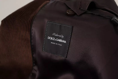 Dolce & Gabbana Brown Corduroy Slim Fit Coat DG Logo Blazer